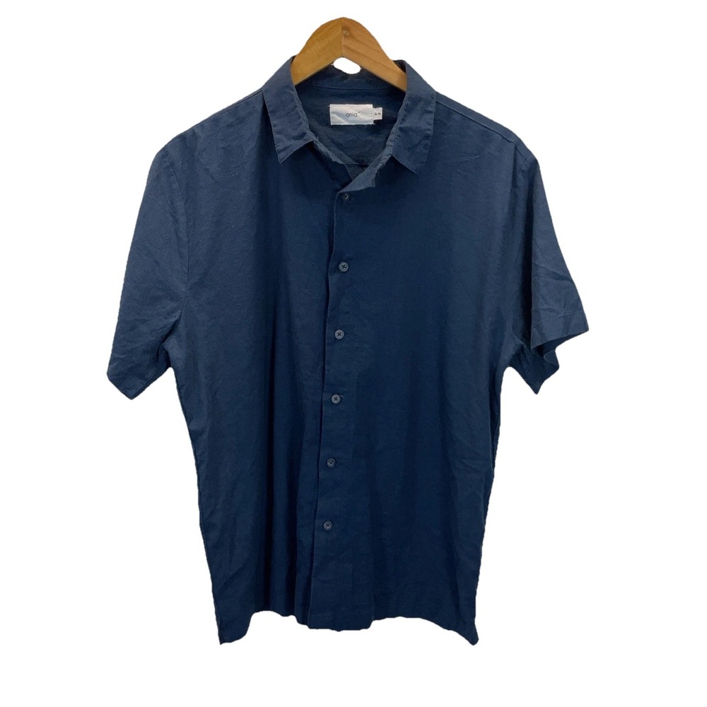 Onia Shirt Size M Blue 100% Linen‎ Short Sleeve Resort Beach Golf Classic